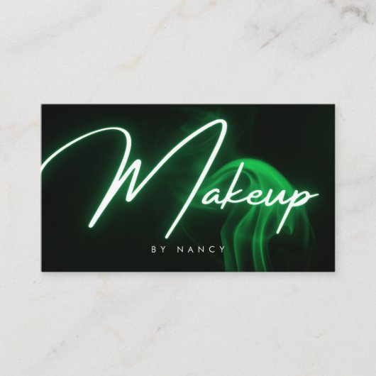 Green Neon & Smoke Makeup Handwritten Script Visitekaartje (Voorkant)