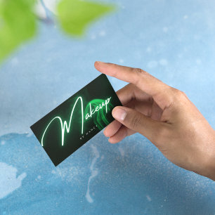 Green Neon & Smoke Makeup Handwritten Script Visitekaartje
