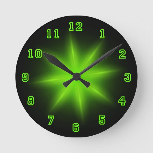 Green Neon Star 8" Ronde Klok (Voorkant)
