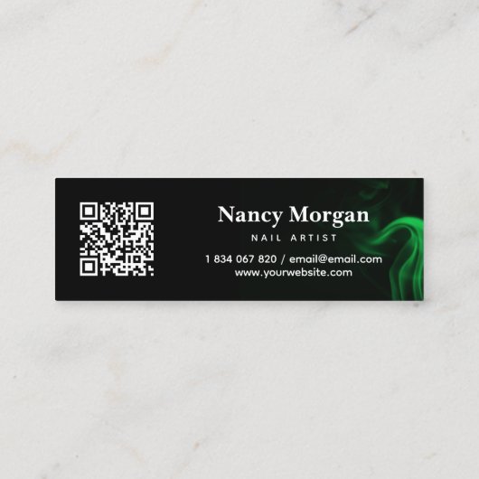 Green Neon Volg Social Media QR Code Mini Visitekaartje (Achterkant)