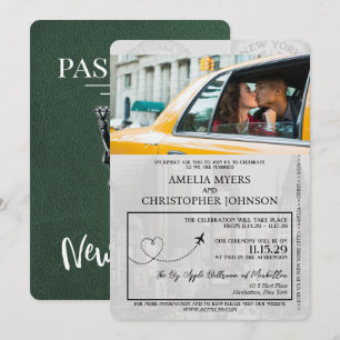 Green New York Passport Wedding Kaart