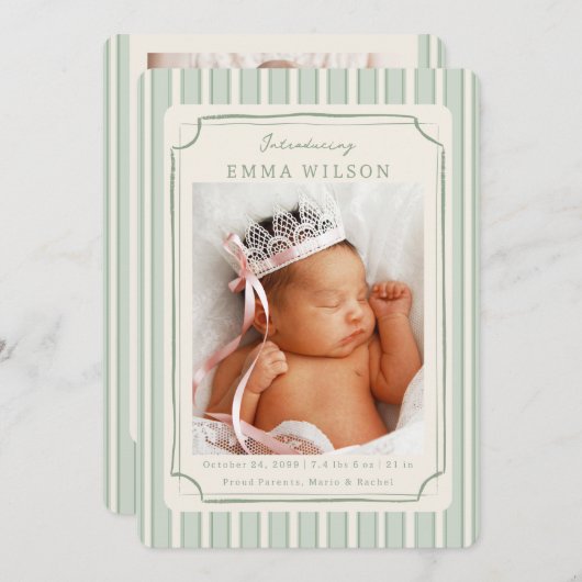 Green Newborn Photo Collage Baby Birth  Aankondiging (Voorkant / Achterkant)