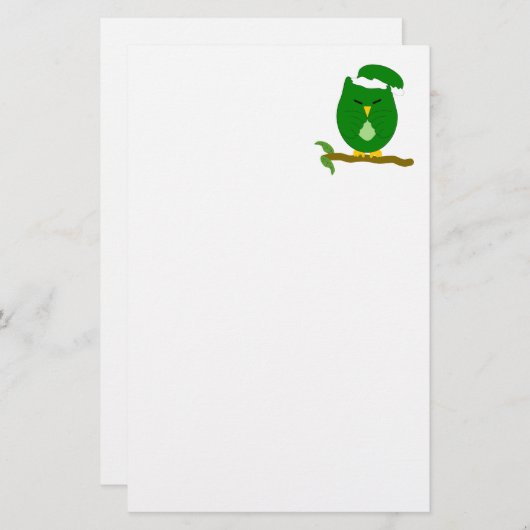 Green Night Owl Design Briefpapier (Voorkant / Achterkant)