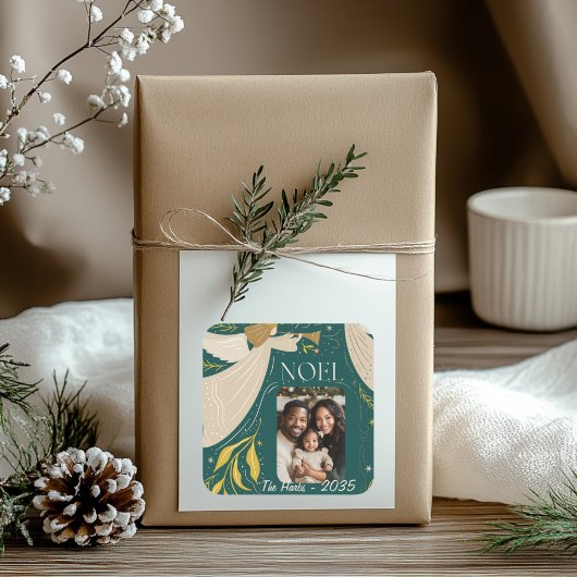 Green Noel Holiday Briefkaart 2 Vierkante Sticker