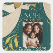 Green Noel Holiday Briefkaart 2 Vierkante Sticker (Voorkant)