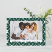 Green Nordic Snowflake Pattern Foto Feestdagenkaart (Staand voorkant)