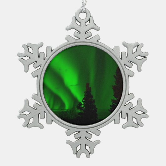 Green Northern Lights Tin Sneeuwvlok Ornament (Voorkant)