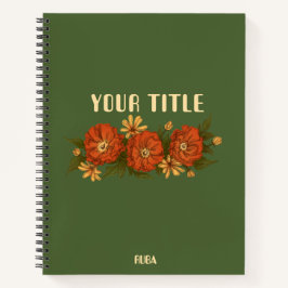 Green Notebook with red and yellow flowers  Notitieboek