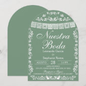 Green Nuestra Boda Papel Picado Spanish Wedding Kaart (Voorkant / Achterkant)