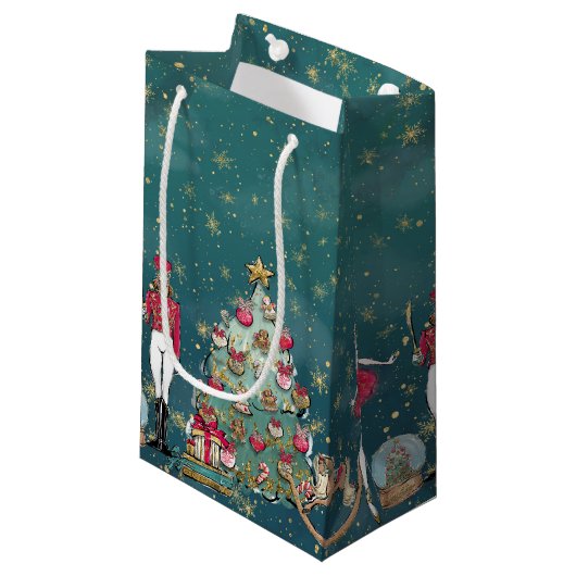 Green Nutcracker Ballet Holiday Gift Bag Klein Cadeauzakje (Voorkant Gekanteld)