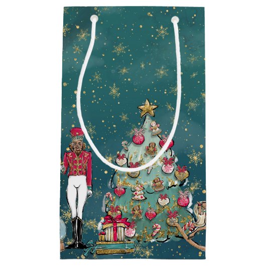 Green Nutcracker Ballet Holiday Gift Bag Klein Cadeauzakje (Voorkant)