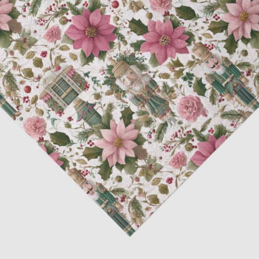 Green Nutcracker with Holiday Florals Tissuepapier (Detail)