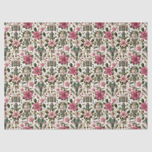 Green Nutcracker with Holiday Florals Tissuepapier (Voorkant)