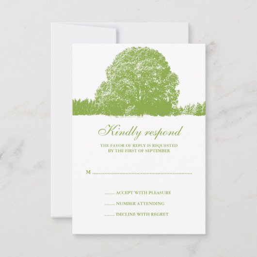 Green Oak Tree Fall Weduwkaart RSVP Kaartje (Voorkant)