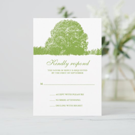 Green Oak Tree Fall Weduwkaart RSVP Kaartje (Staand voorkant)