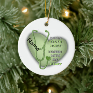 Green ObGyn Nurse Keramisch Ornament