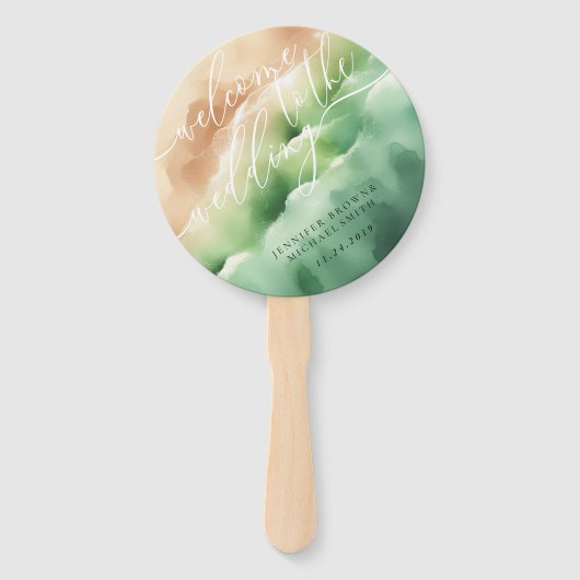 Green Ocean Beach Day Party Welkom bruiloft Handwaaier (Achterkant)