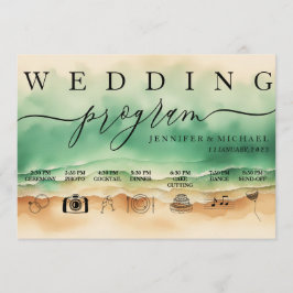 Green Ocean Beach Waterverf Signature Wed-programm Programmakaart