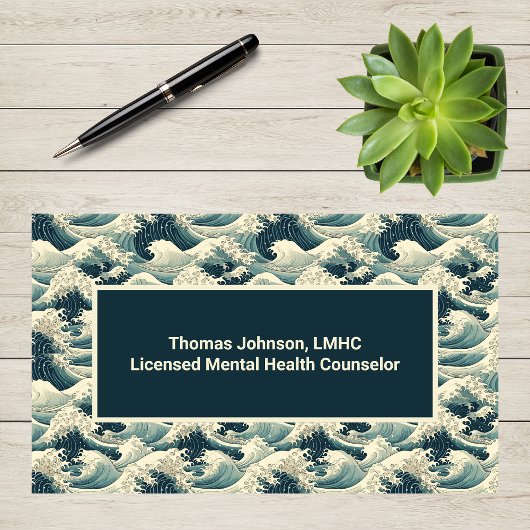 Green Ocean Waves Psychotherapeut Counselor Healer Visitekaartje