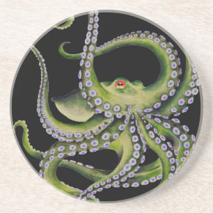 Green Octopus Black Zandsteen Onderzetter