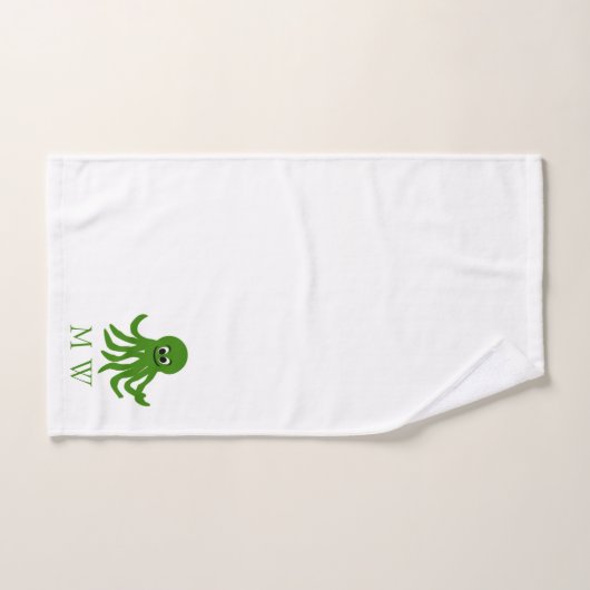 Green Octopus Design Monogrammed Bad Handdoek (Handdoek)