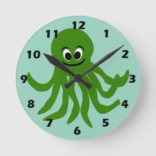 Green Octopus Design Ronde Klok (Voorkant)