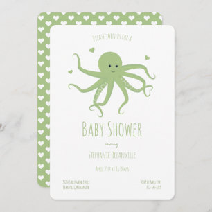 Green Octopus Hearts Cartoon Baby shower Kaart