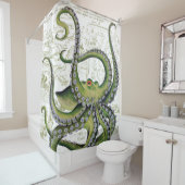 Green Octopus Map White Douchegordijn (In situ)
