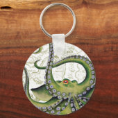 Green Octopus Map White Sleutelhanger (Voorkant)