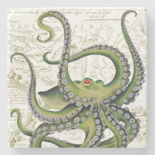 Green Octopus  Map White Stenen Onderzetter