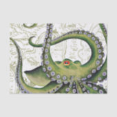 Green Octopus  Map White Tissuepapier (Voorkant)