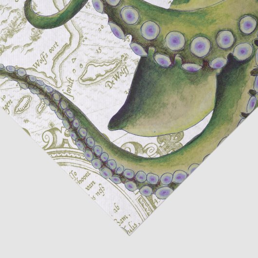 Green Octopus  Map White Tissuepapier (Detail)