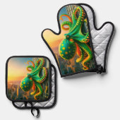 Green Octopus Ovenwant & Pannenlap Set (Voorkant / Achterkant)