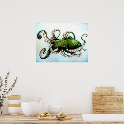 Green Octopus Poster (Keuken)