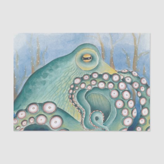 Green Octopus Waterverf Art Tissuepapier (Voorkant)