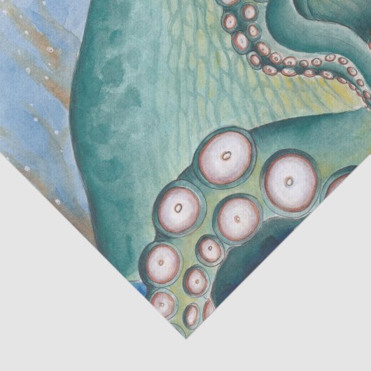 Green Octopus Waterverf Art Tissuepapier (Detail)