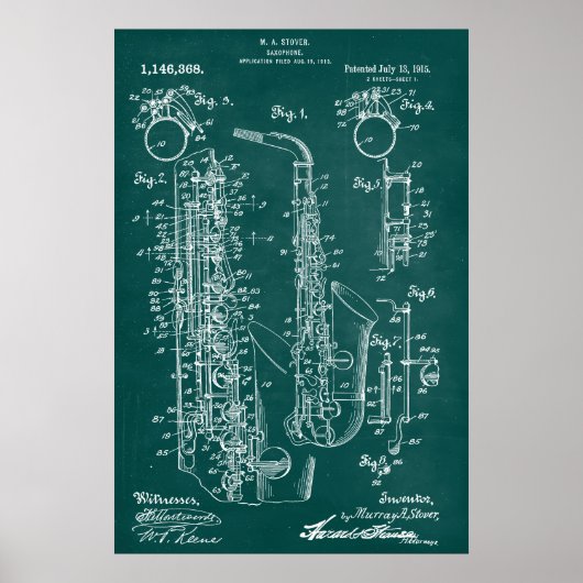 Green | Octrooi op saxofoon Poster (Voorkant)
