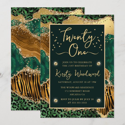 Green Oerwoud Animal Print Agate 21st Birthday Kaart (Voorkant / Achterkant)