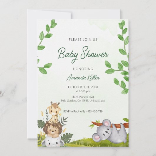 Green Oerwoud Baby shower Invitation Kaart (Voorkant)