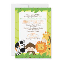 Green Oerwoud Safari Animals Baby shower Invitatio