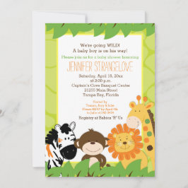 Green Oerwoud Safari Animals Baby shower Invitatio Kaart