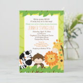 Green Oerwoud Safari Animals Baby shower Invitatio Kaart (Staand voorkant)