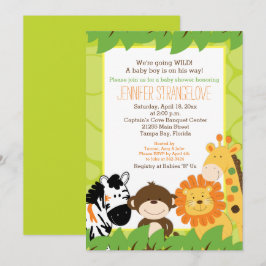 Green Oerwoud Safari Animals Baby shower Invitatio Kaart