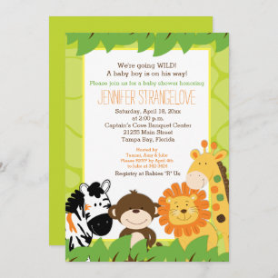 Green Oerwoud Safari Animals Baby shower Invitatio Kaart