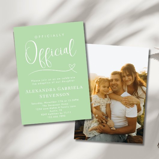 Green Officially Official Adoption Day Party Photo Kaart