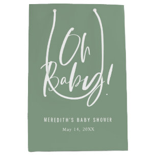 Green Oh Baby Eenvoudige Kalligrafie Baby shower Medium Cadeauzakje