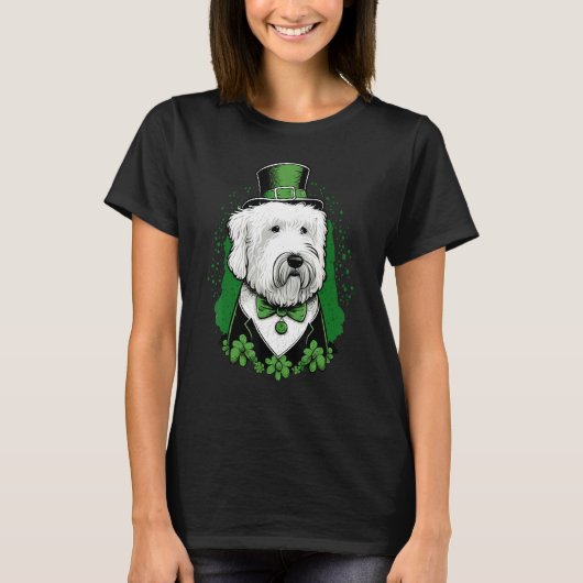 Green Old English Sheepdog shamrock St Patricks Da T-shirt (Voorkant)