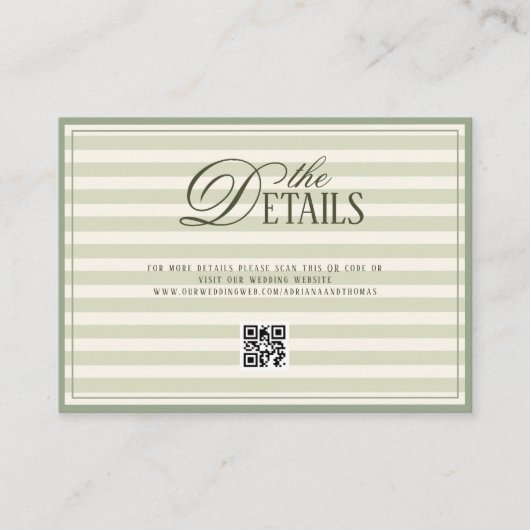 Green Old Money Wedding QR code Details Informatiekaartje (Voorkant)