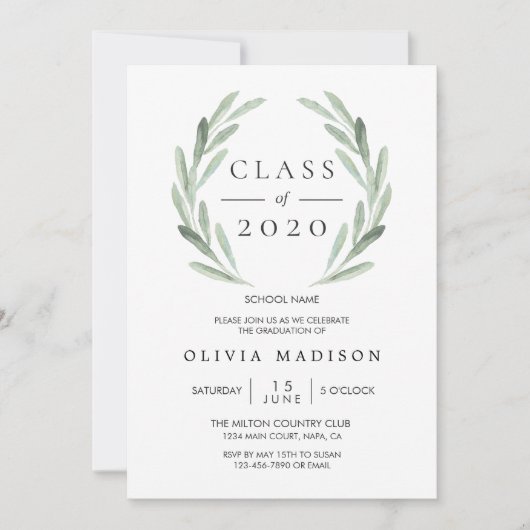 Green Olive Branch Krans Afstudeerfeest Kaart (Voorkant)
