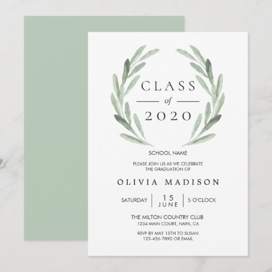 Green Olive Branch Krans Afstudeerfeest Kaart (Voorkant / Achterkant)